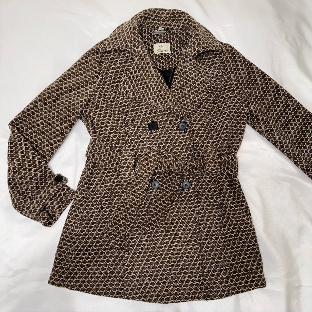Belted coat double breasted peacoat style brown jacket size‎ medium